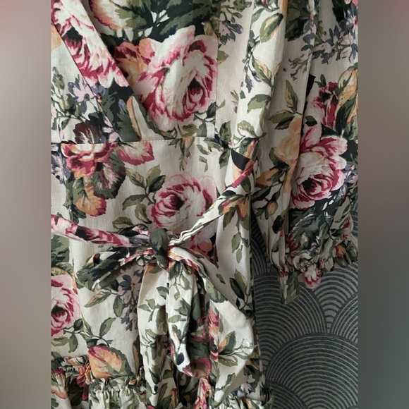 Vici Peachy/Pink Rose Floral Puff Sleeve Dress - Picture 2 of 9